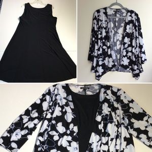 Black A line dress and floral jacket set size 14 Roz & Ali